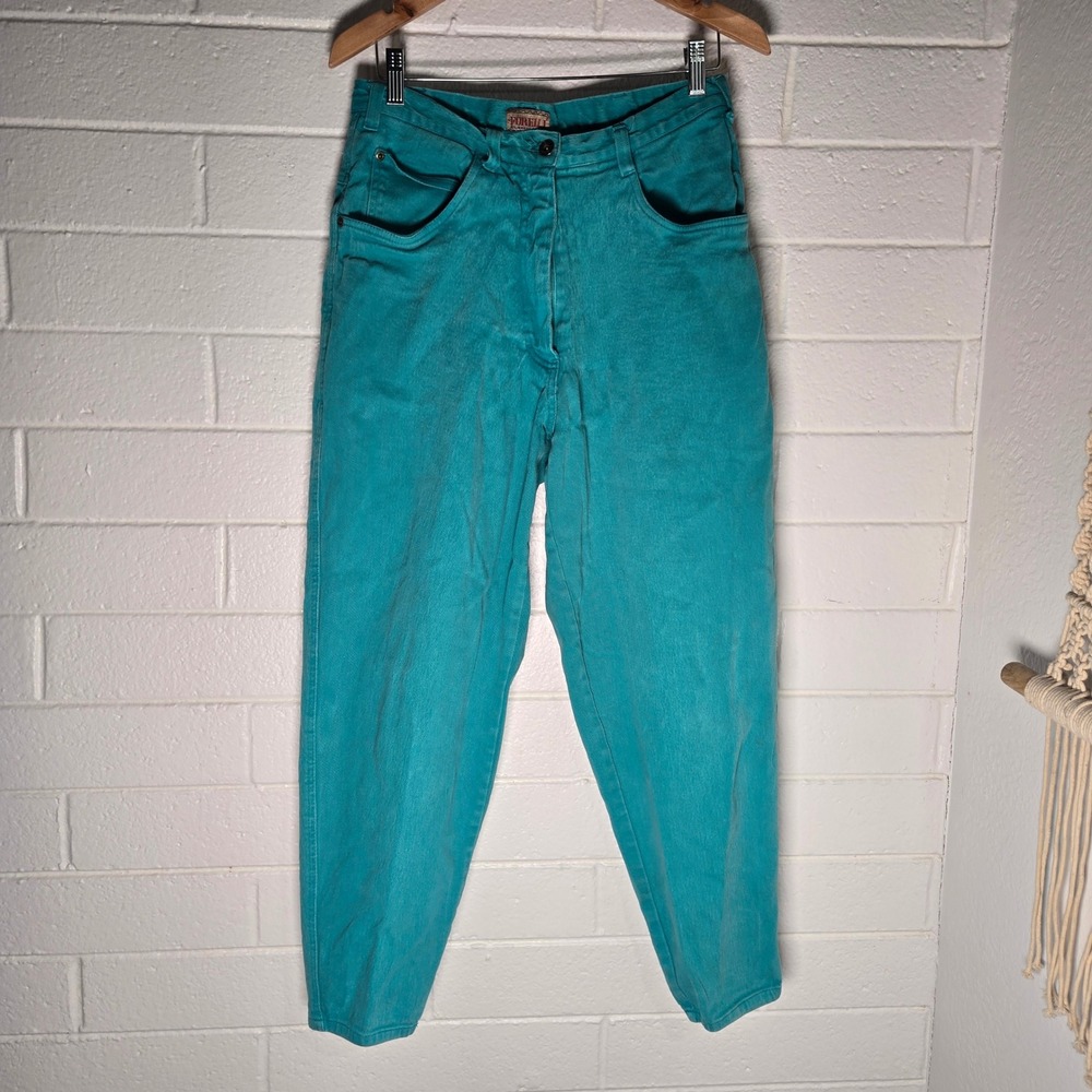 Vtg‎ Forelli High Waisted Mom Jeans 14 Teal Tapered Denim Retro 90s Bright Indie